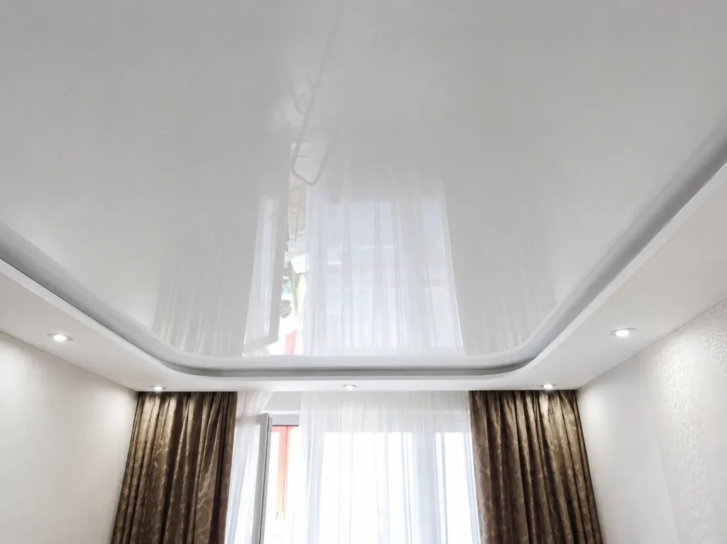 light glossy stretch ceiling bedroom reflective finish