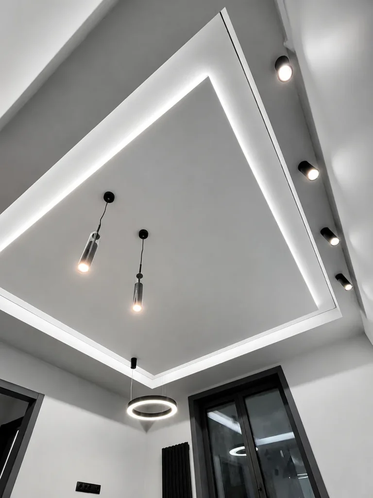 multi level stretch ceiling bedroom led lighting