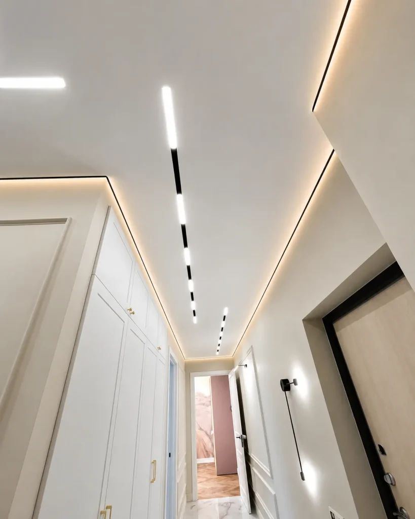 Modern carve stretch ceiling with decorative cut-outs and integrated lighting