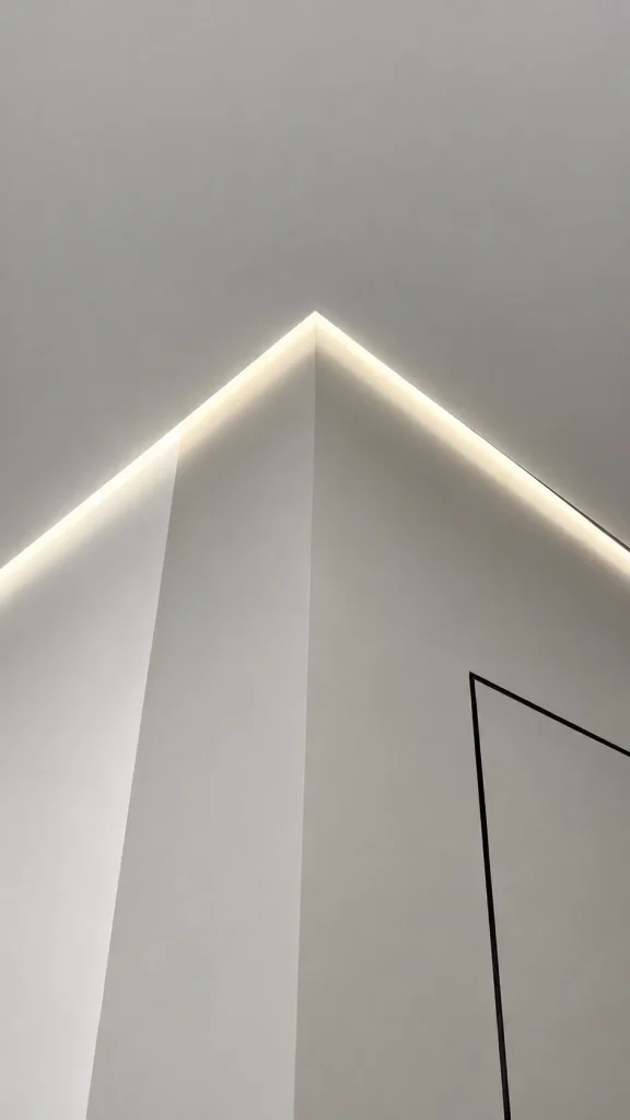 Gapless stretch ceiling wall junction with soft LED lighting