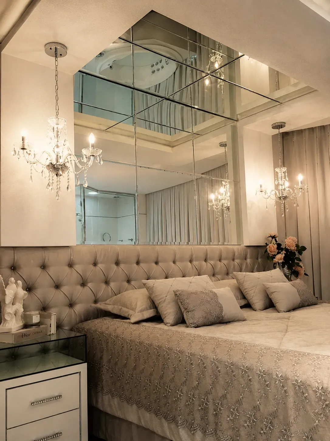 London mirror ceiling bedroom chandelier reflection