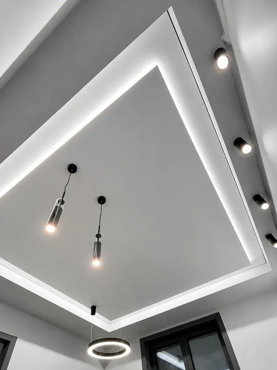 Home multi level stretch ceiling bedroom led lighting