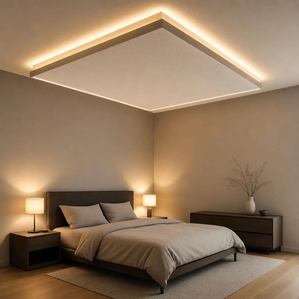 multi level stretch ceiling bedroom warm led