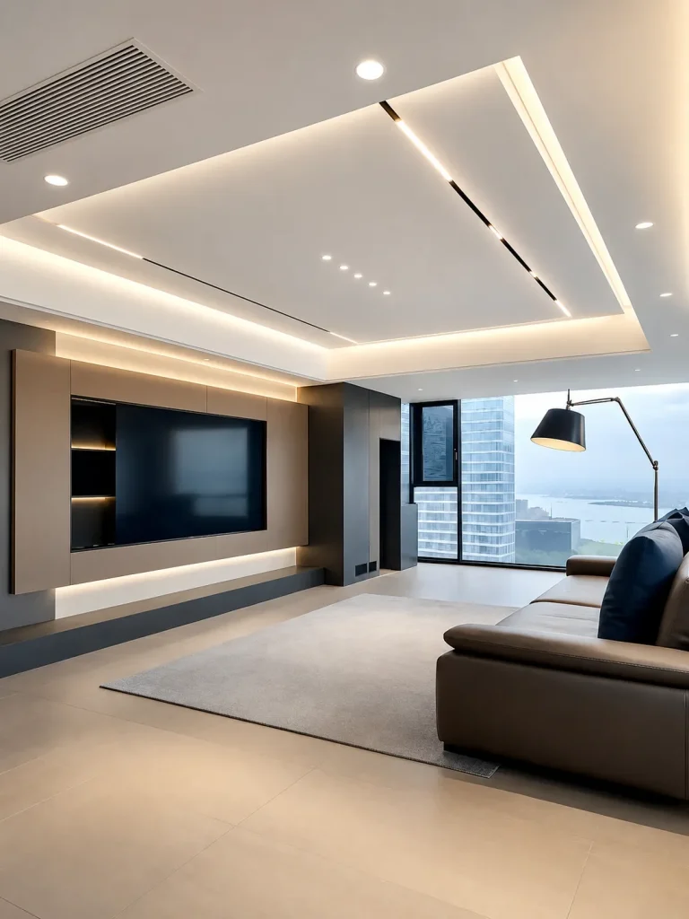 multi level stretch ceiling living room led lighting