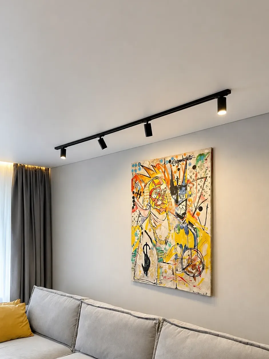 Home satin stretch ceiling living room track lighting