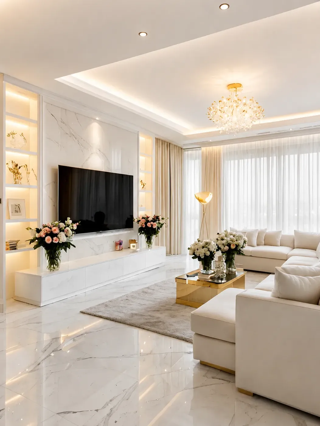 Home satin stretch ceiling modern living room