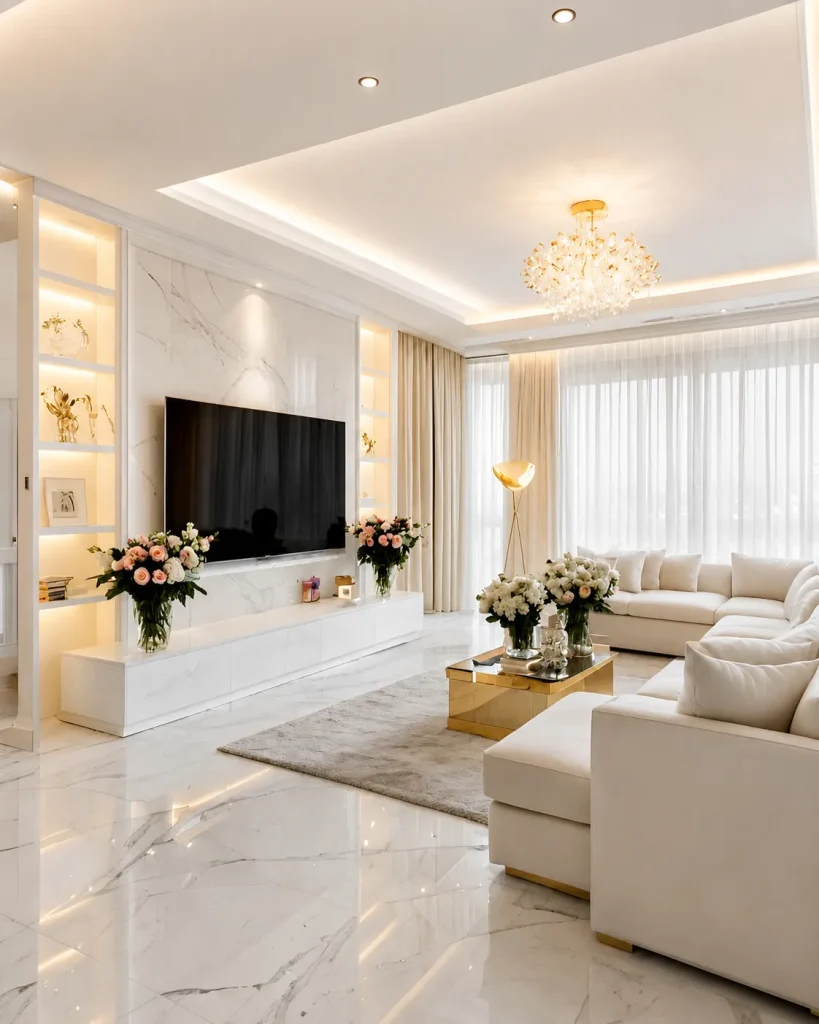 satin stretch ceiling modern living room