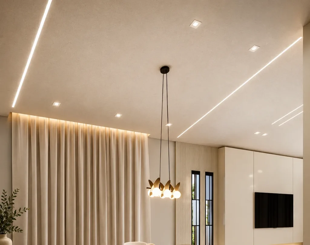 shadow stretch ceiling dining area linear lighting
