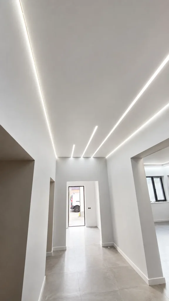 stretch ceiling linear led lighting hallway