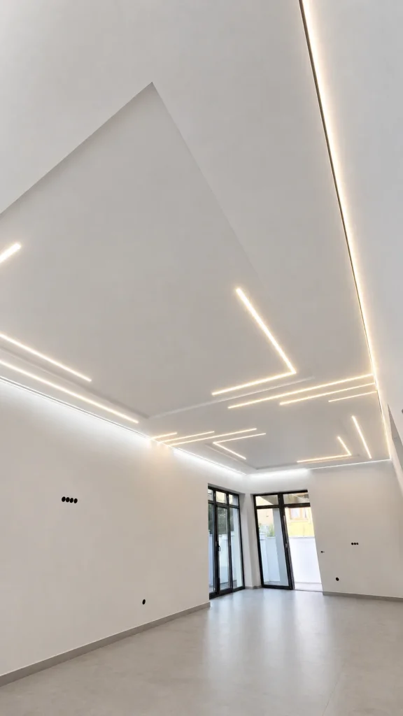 stretch ceiling linear led lighting open plan interior