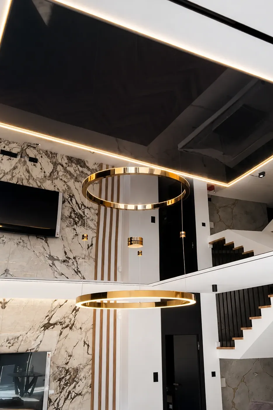 Mirror Stretch Ceilings black glossy stretch ceiling luxury interior