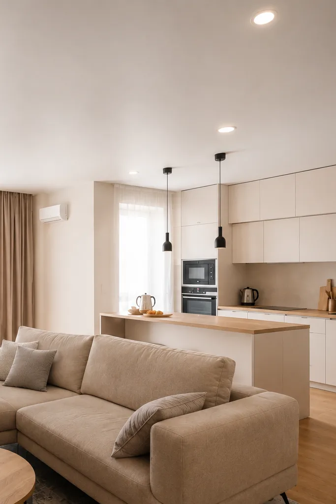 Gapless Stretch Ceilings fabric stretch ceiling open plan living room kitchen