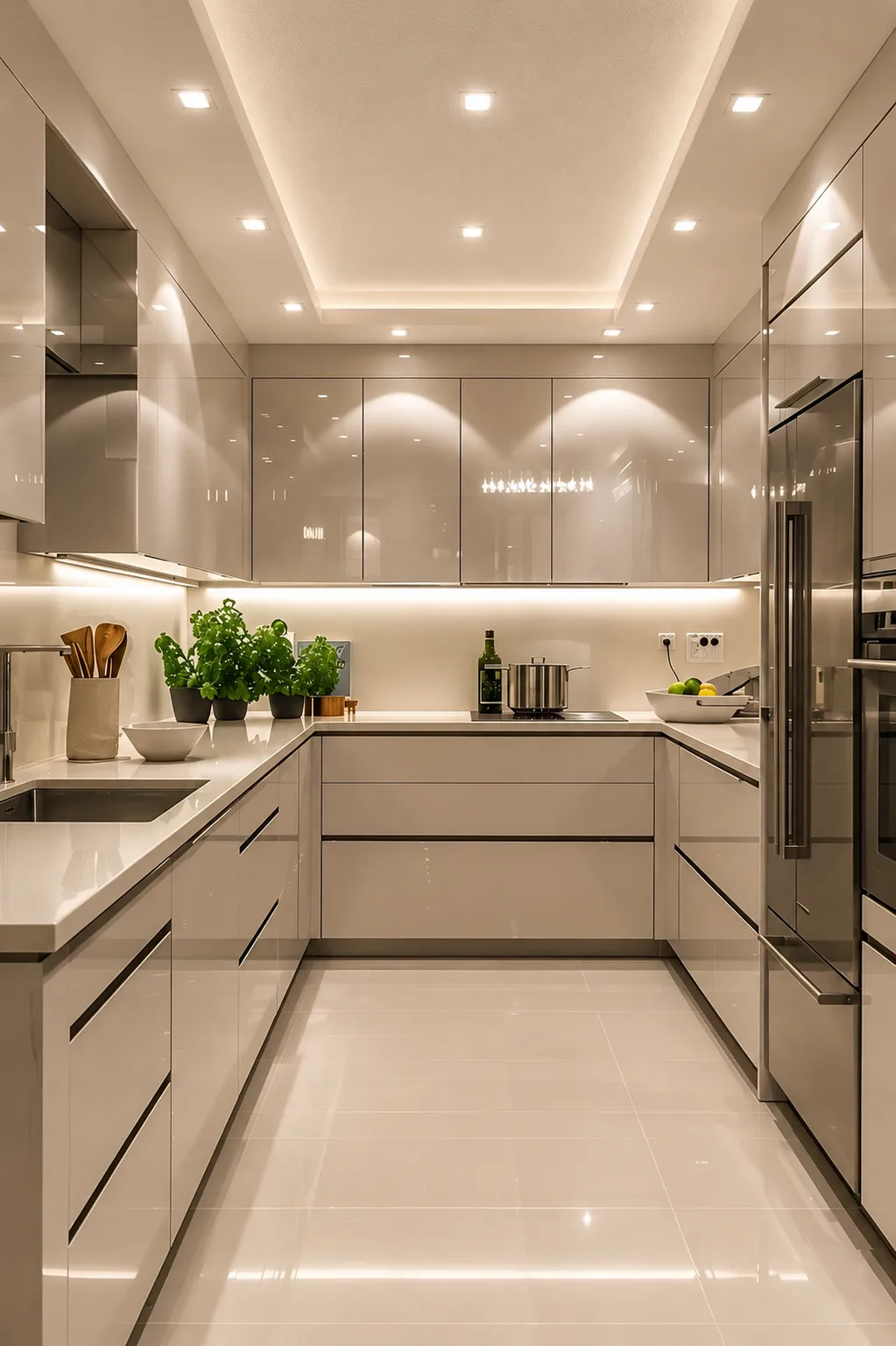 Services glossy stretch ceiling kitchen recessed spotlights