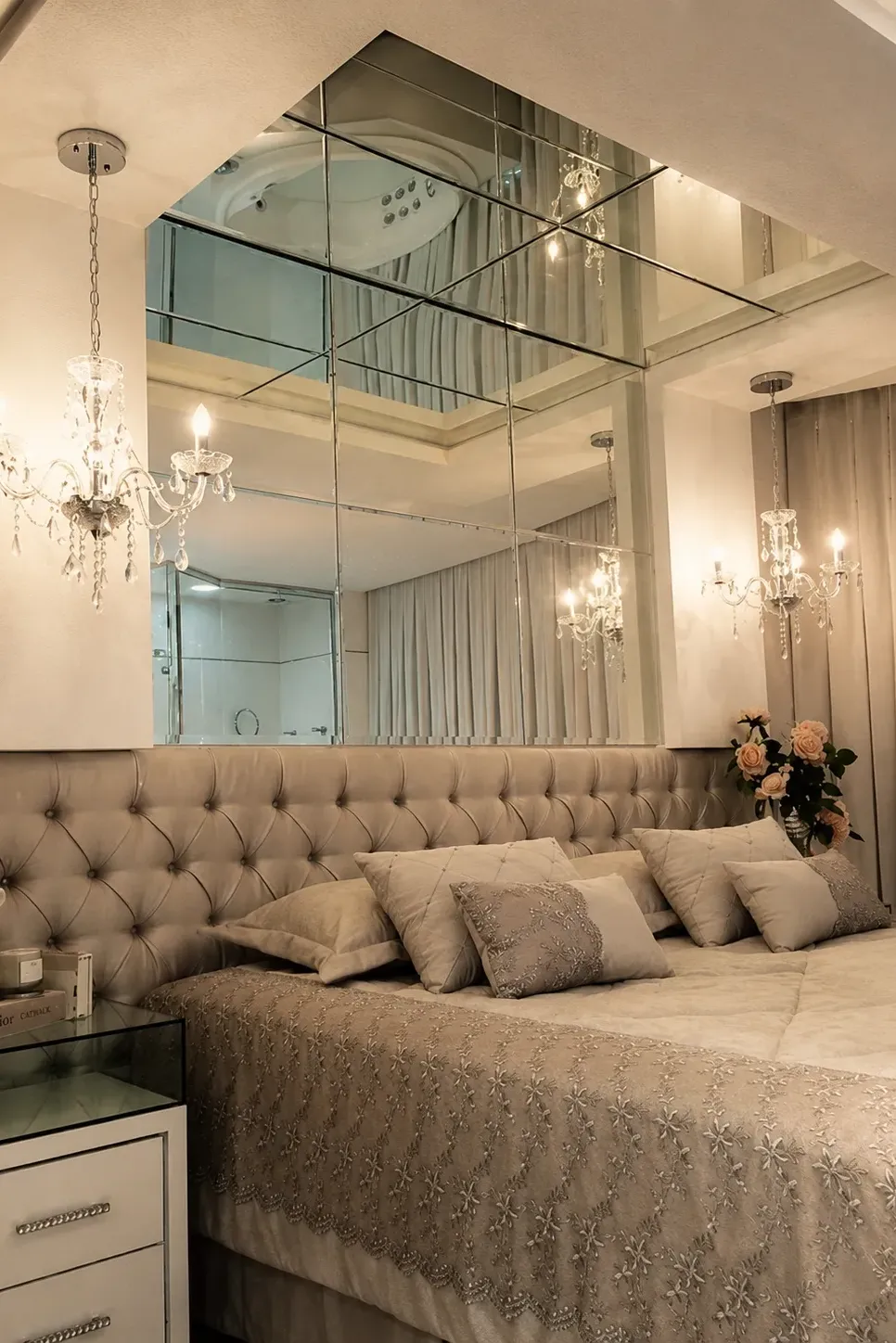Mirror Stretch Ceilings mirror ceiling bedroom chandelier reflection