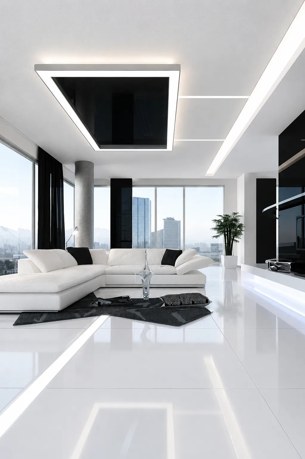 Hertfordshire multi level stretch ceiling living room linear lighting